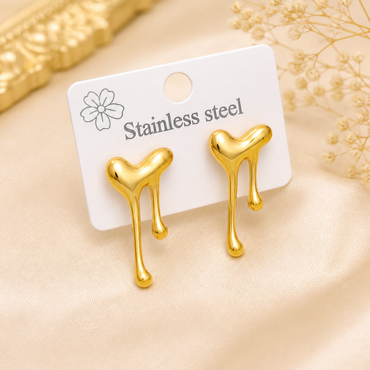 18K Gold Plated Melting Heart Studs | Abstract Drip Stainless Steel Earrings