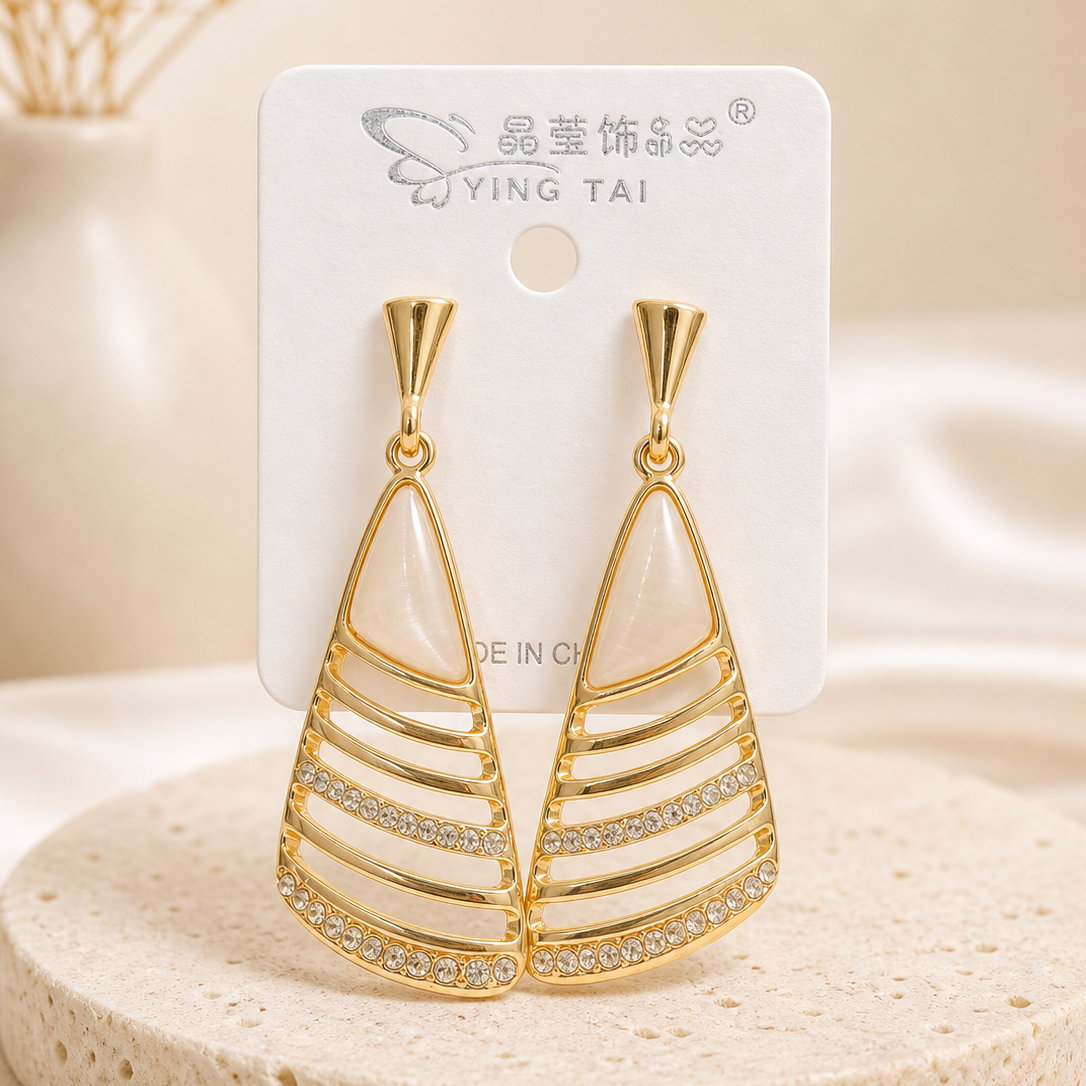 Vintage Gold Geometric Trapeze Drop Earrings - Art Deco Acrylic and Crystal Statement Dangles