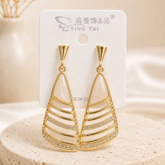Vintage Gold Geometric Trapeze Drop Earrings - Art Deco Acrylic and Crystal Statement Dangles