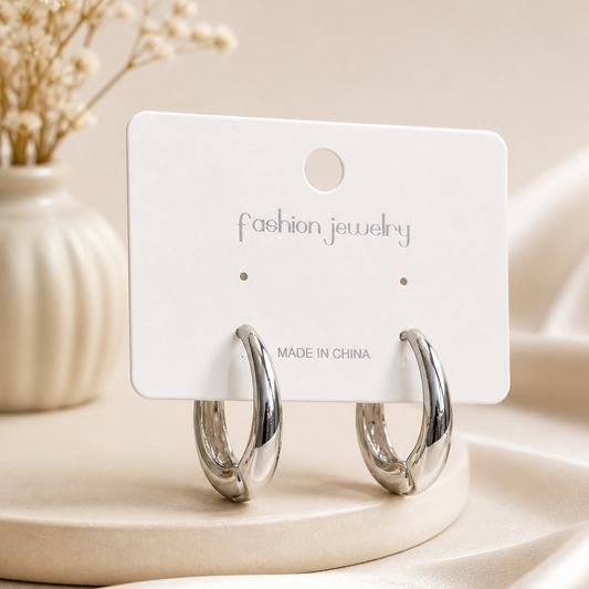 Chunky Silver Crescent Hoop Earrings - Minimalist High-Shine Medium Huggie Hoops