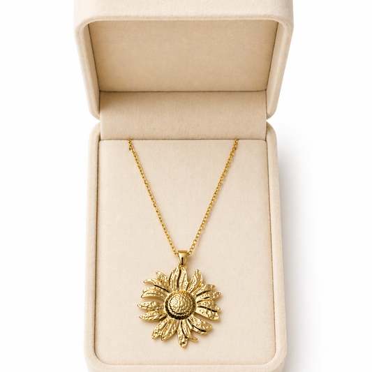 Solis Textured Gold Sunflower Pendant – Detailed Flower Statement Necklace