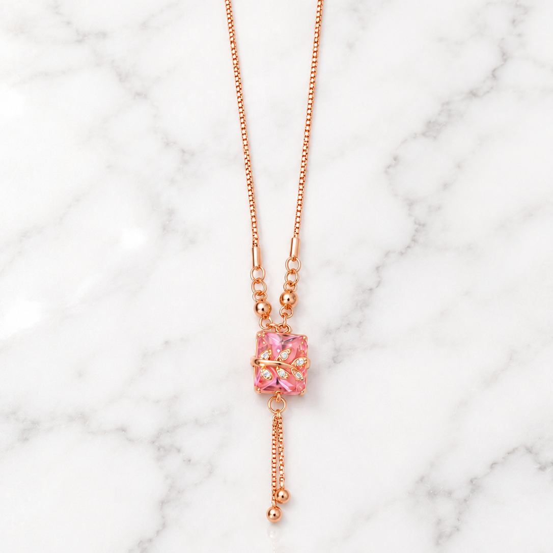 Elegant Rose Gold Pink Crystal Pendant Necklace