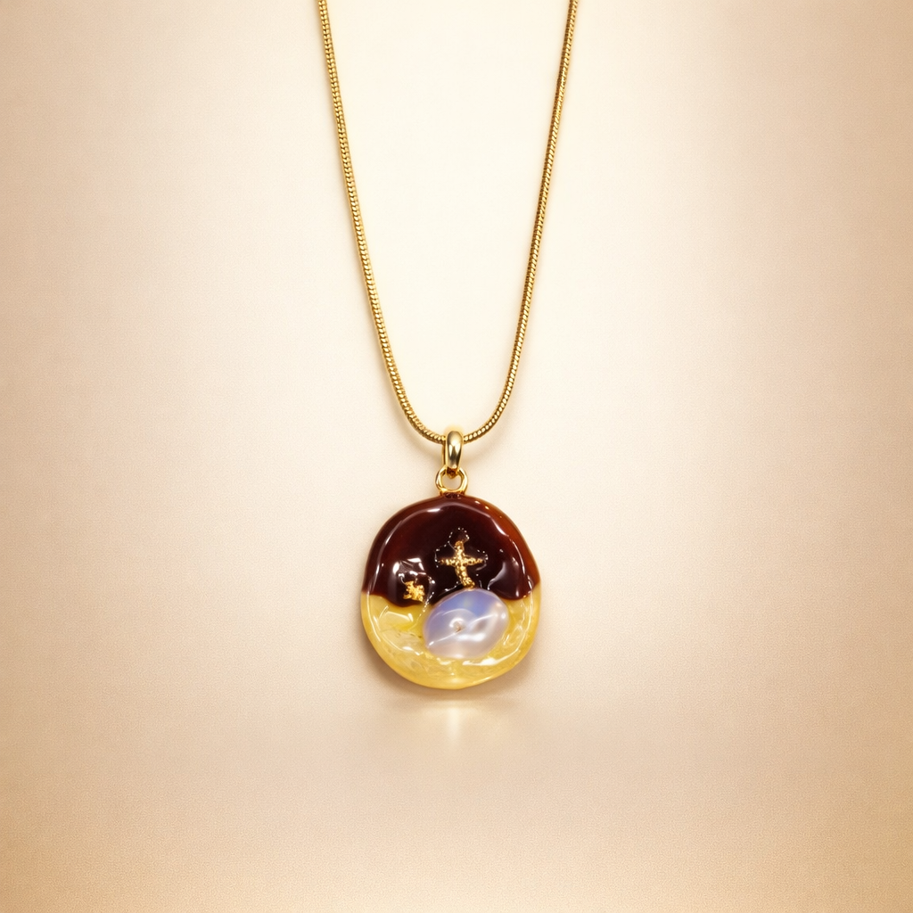 Quadra Textured Gold Pendant – Abstract Square Gemstone Statement Necklace