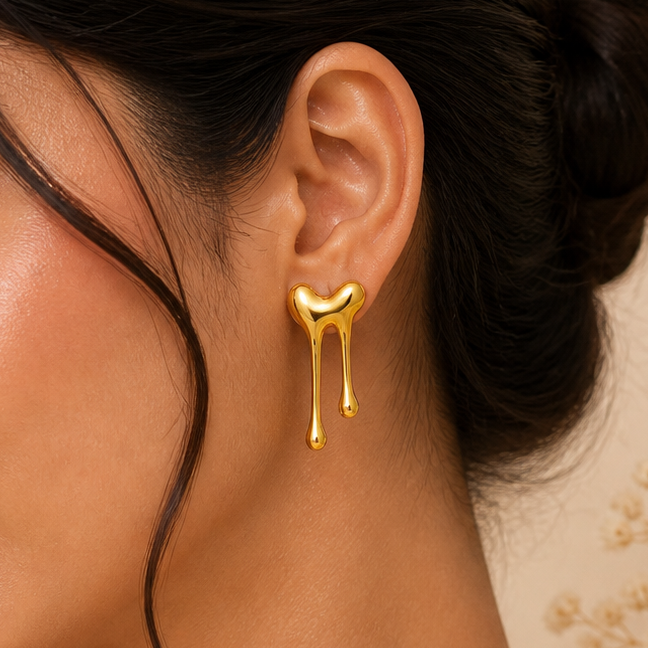 18K Gold Plated Melting Heart Studs | Abstract Drip Stainless Steel Earrings