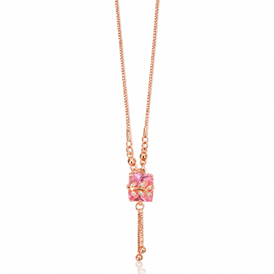 Elegant Rose Gold Pink Crystal Pendant Necklace