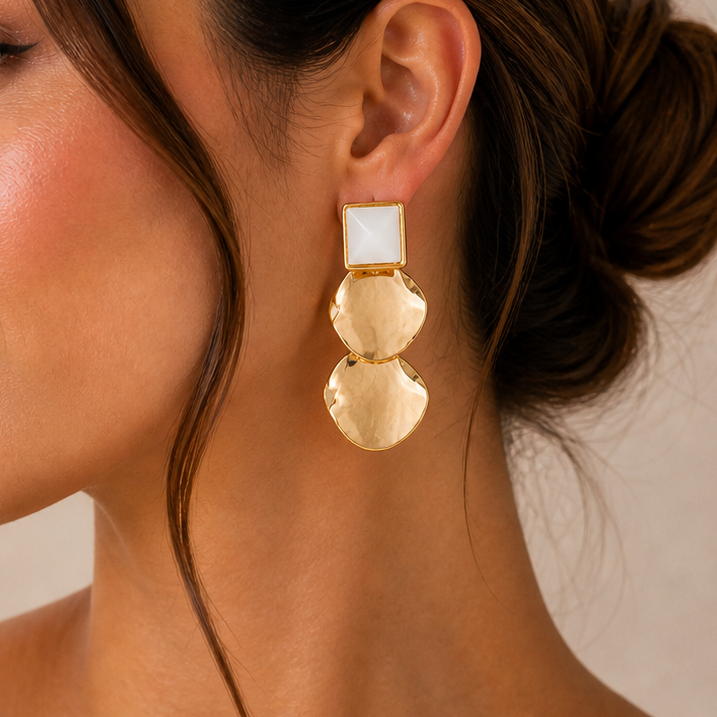 Monstera Deliciosa Textured Gold Earrings – Abstract Tropical Leaf Statement Drop Earrings