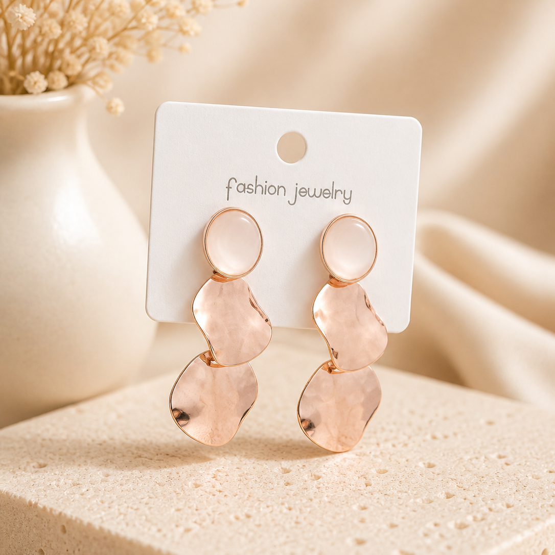 Monstera Deliciosa Textured Gold Earrings – Abstract Tropical Leaf Statement Drop Earrings