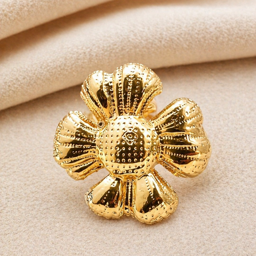 Gold Floral Statement Ring | Elegant Botanical Style for Parties & Occasions