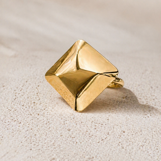 Gold Geometric Square Statement Ring | Modern Minimalist Jewellery for Parties & Gifting