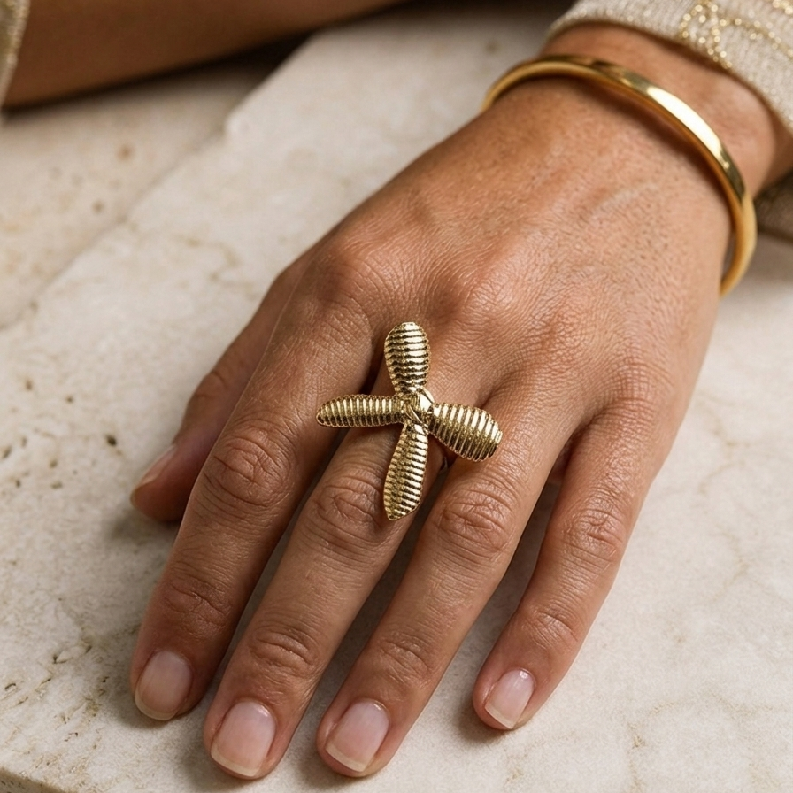 Luxury Gold Cross Statement Adjustable Ring for Women