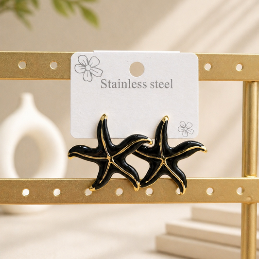 Gold Edged Black Sea Star Statement Studs | Hypoallergenic Stainless Steel