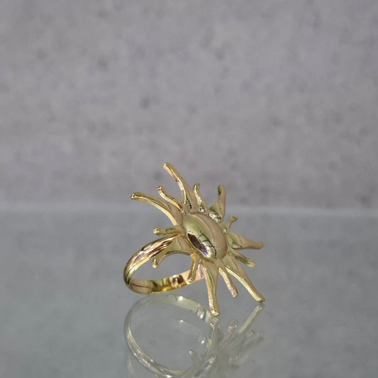 Gold Sunburst Statement Ring – Celestial Abstract Flare Cocktail Ring