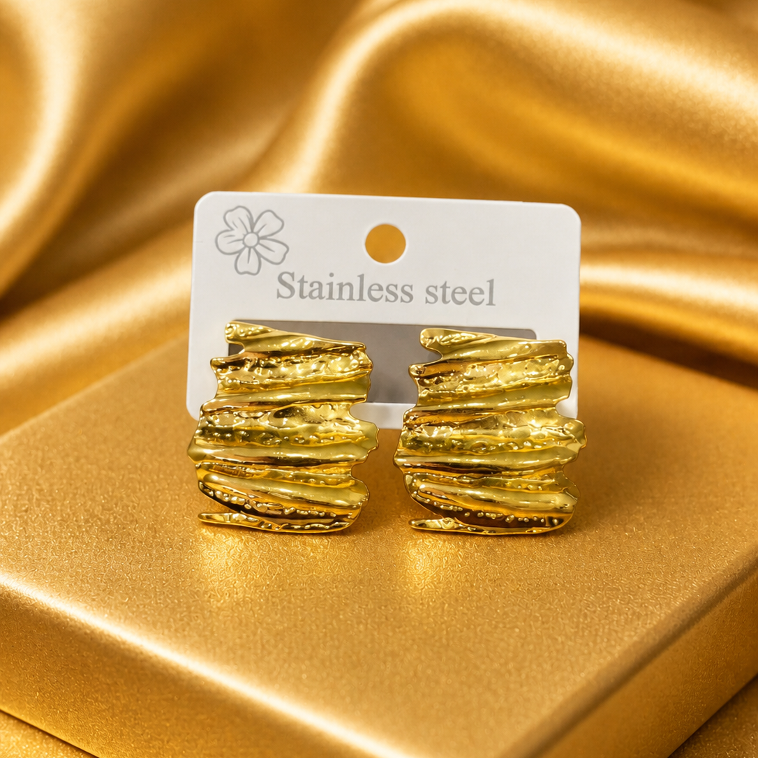 Luxury Gold Textured Stainless Steel Statement Earrings for Women