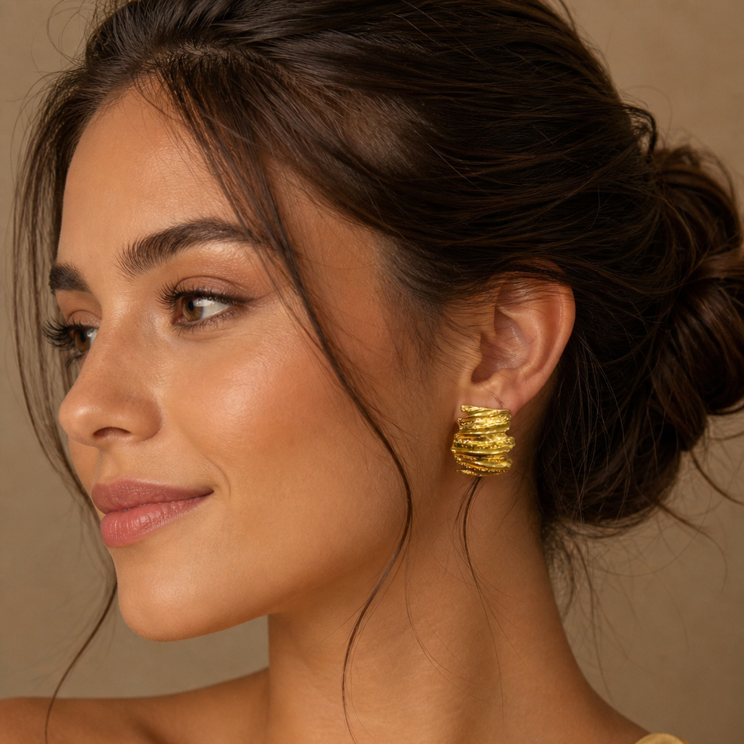 Luxury Gold Textured Stainless Steel Statement Earrings for Women