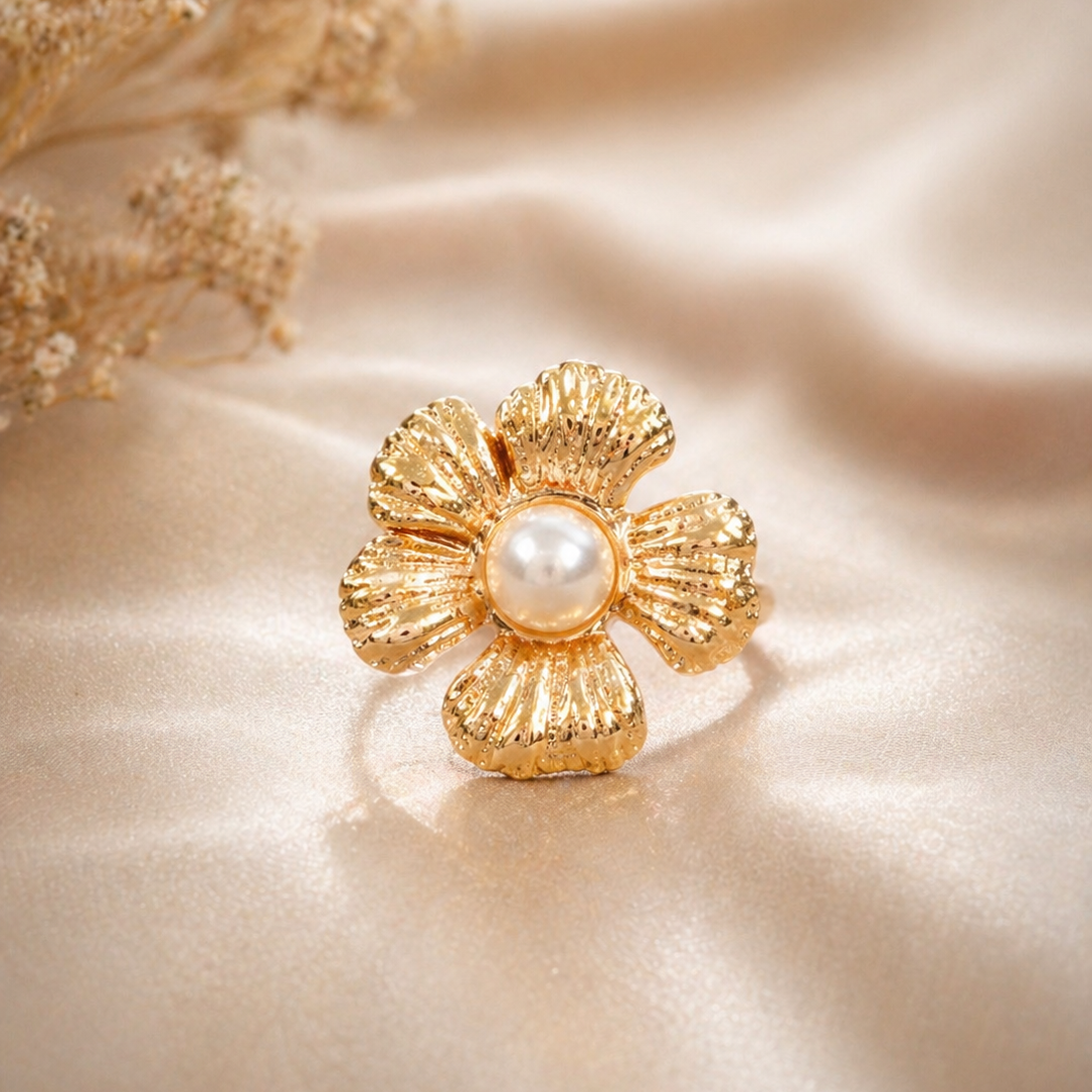 Gold Hammered Wave Statement Ring | Modern Minimalist Jewellery for Parties & Gifting