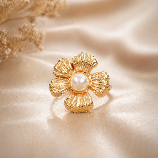 Gold Hammered Wave Statement Ring | Modern Minimalist Jewellery for Parties & Gifting