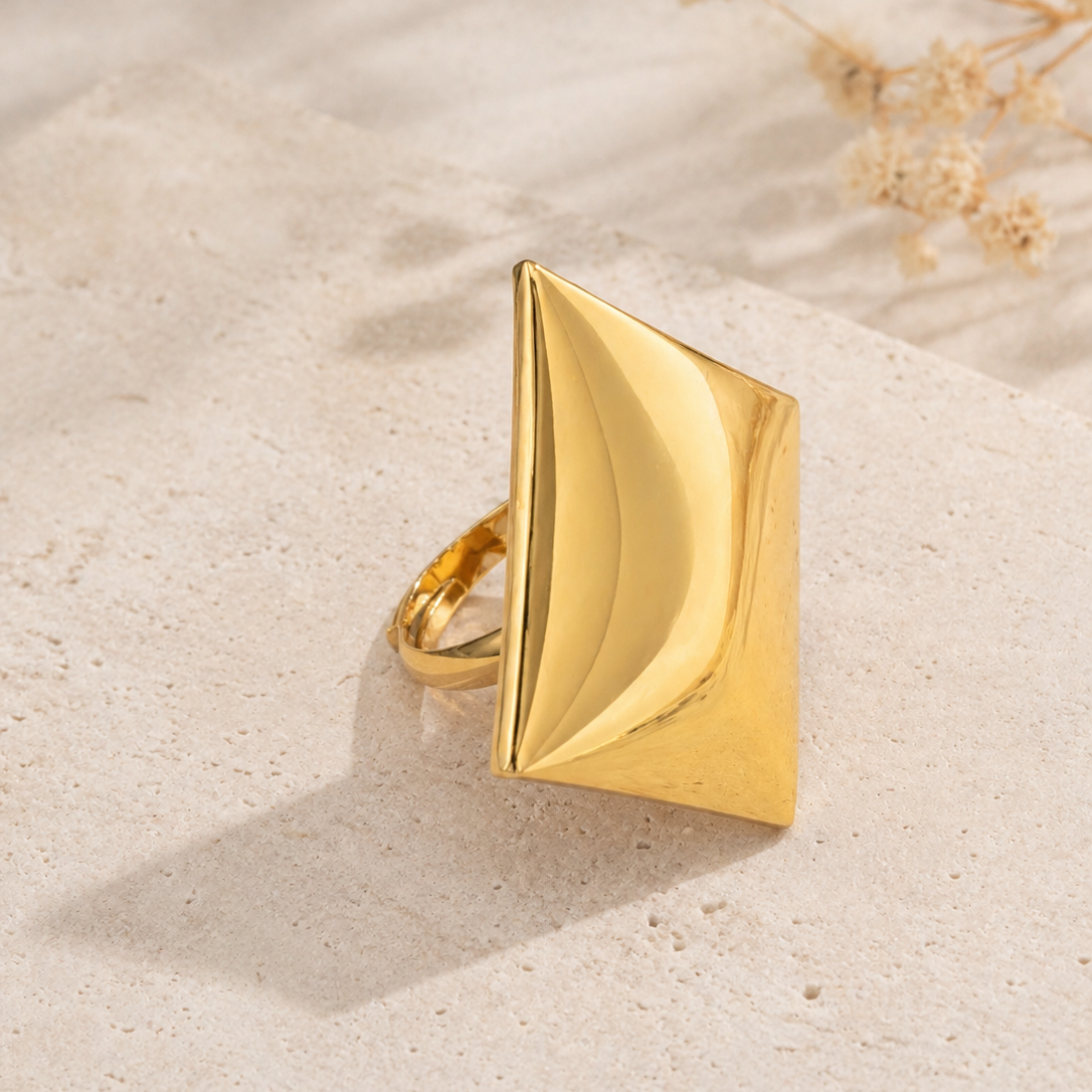 Bold Gold Geometric Ring - High Shine Large Diamond Shape Jewelry