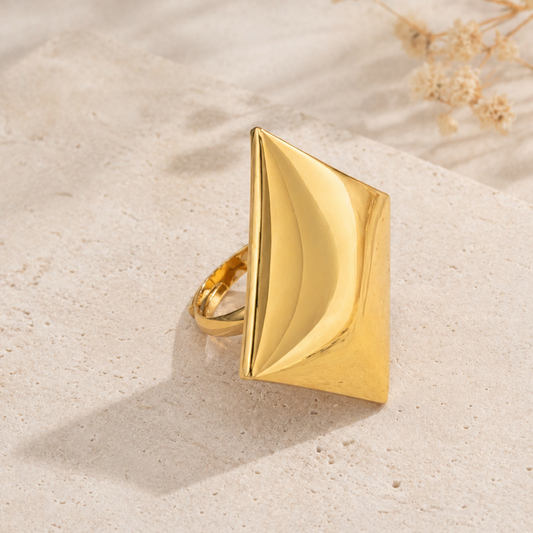Bold Gold Geometric Ring - High Shine Large Diamond Shape Jewelry