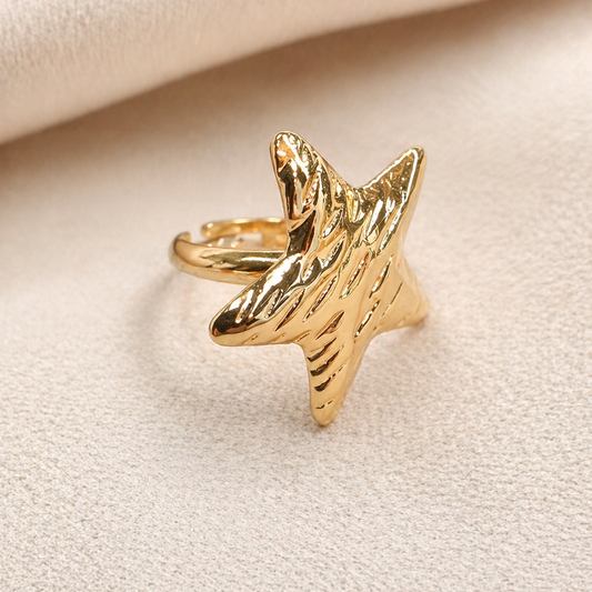 18K Gold Plated Starfish Statement Ring | Textured Coastal Jewelry