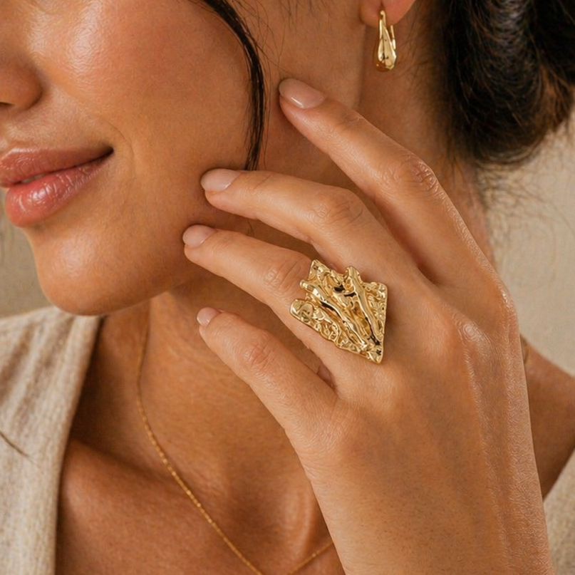 Gold Lava Drip Statement Ring | Modern Abstract Sculptural Jewellery for Parties & Gifting