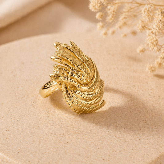 Luxury Gold Feather Statement Adjustable Ring for Women