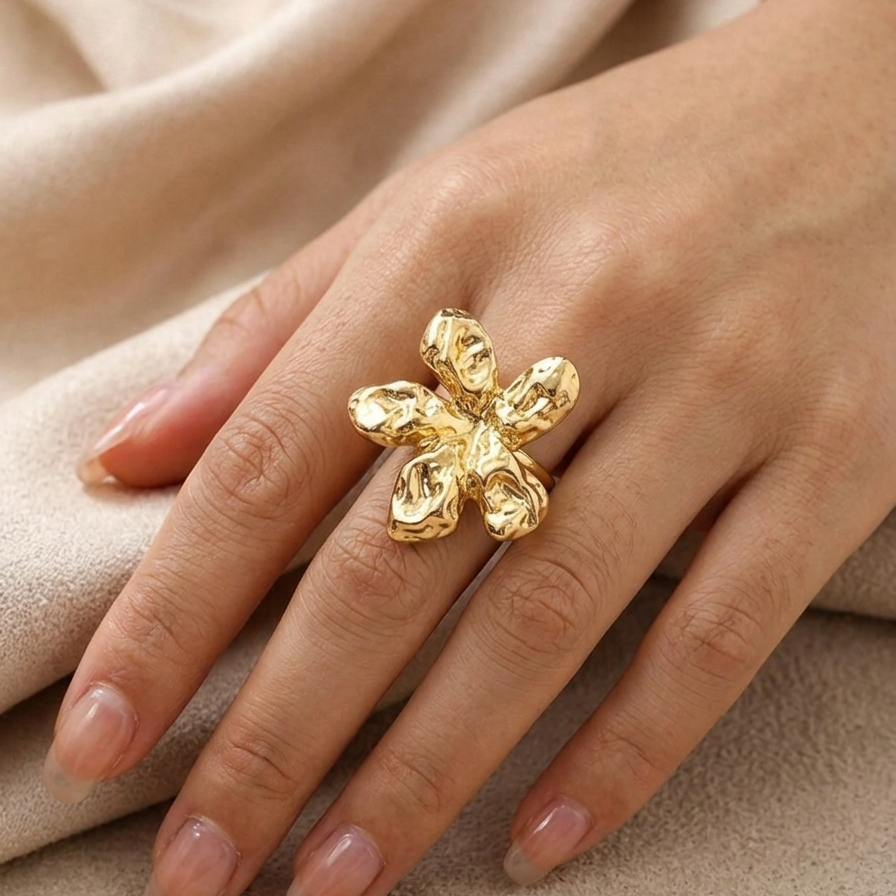 Gold Molten Lava Statement Ring | Modern Sculptural Jewellery for Parties & Gifting