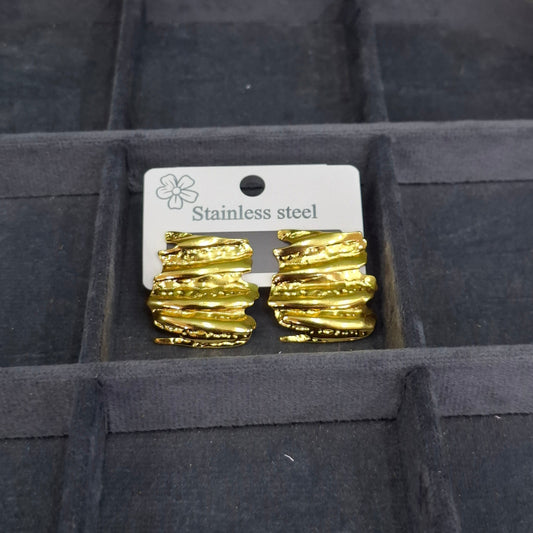 Luxury Gold Textured Stainless Steel Statement Earrings for Women