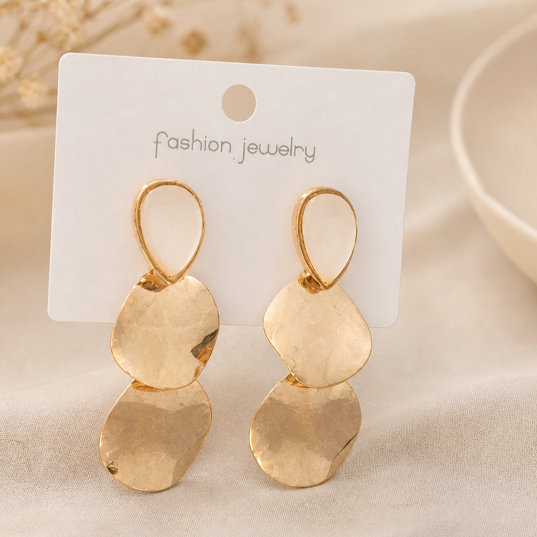 Monstera Deliciosa Textured Gold Earrings – Abstract Tropical Leaf Statement Drop Earrings
