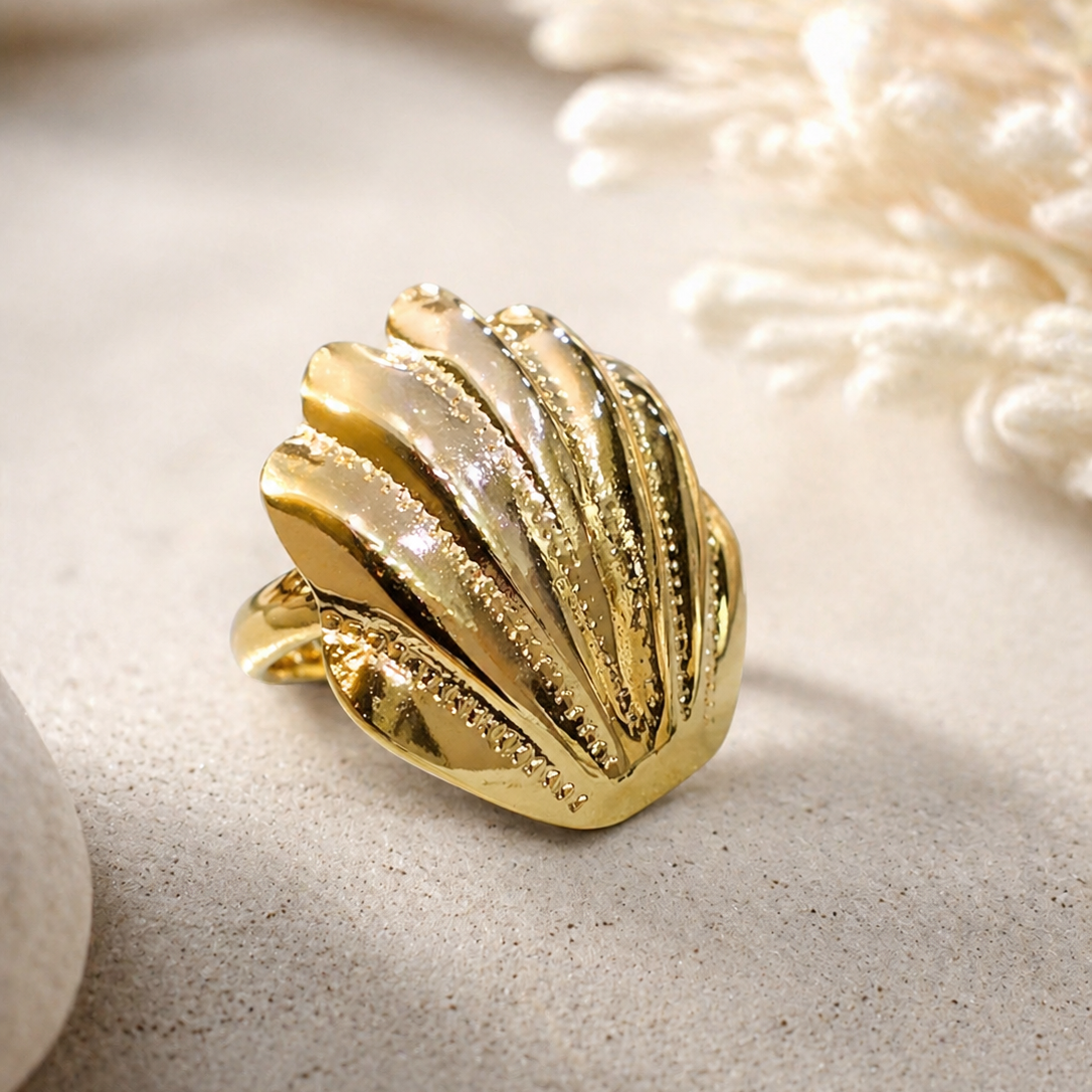Gold Seashell Statement Ring | Coastal Bohemian Style for Summer & Vacations