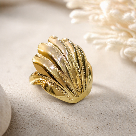 Gold Seashell Statement Ring | Coastal Bohemian Style for Summer & Vacations