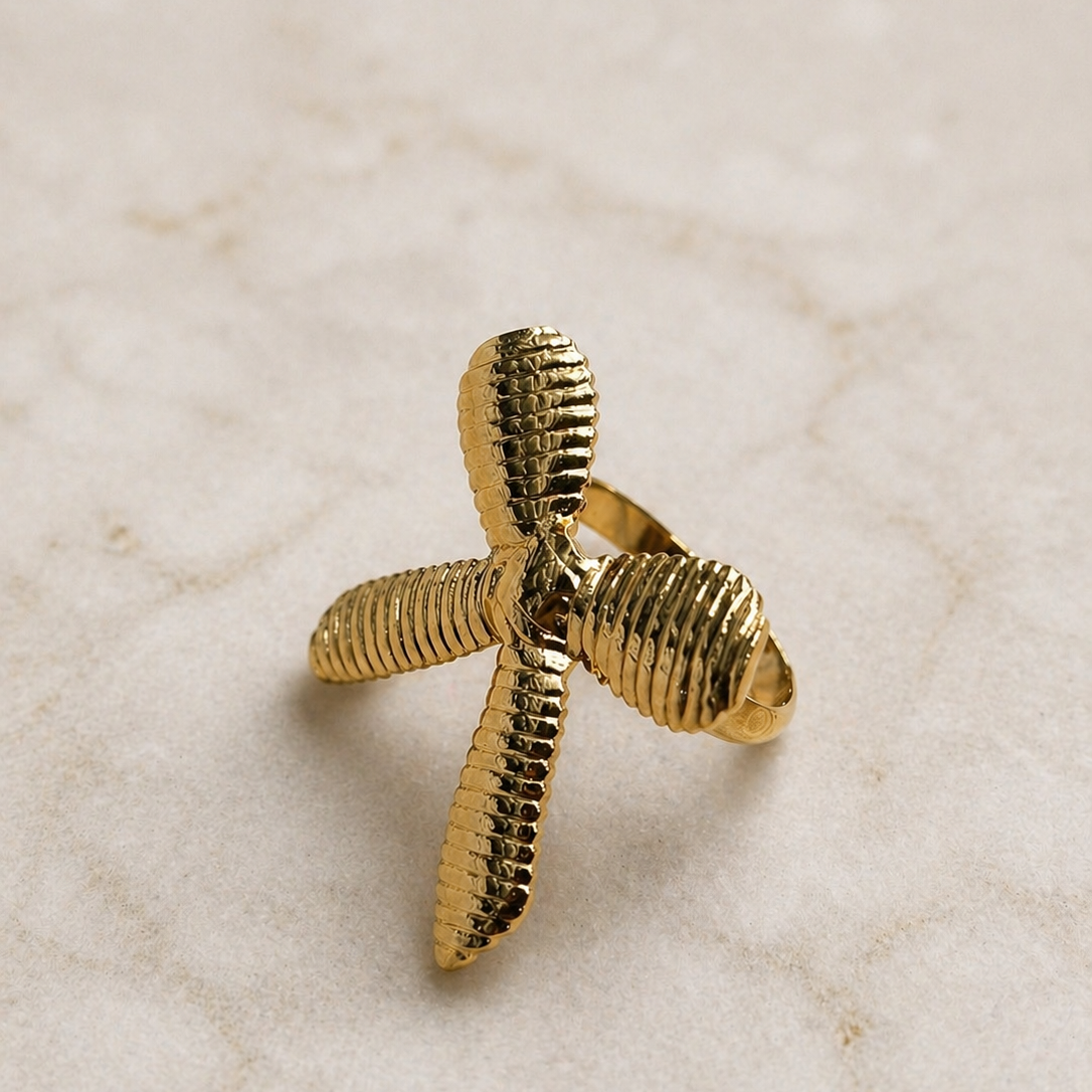 Luxury Gold Cross Statement Adjustable Ring for Women