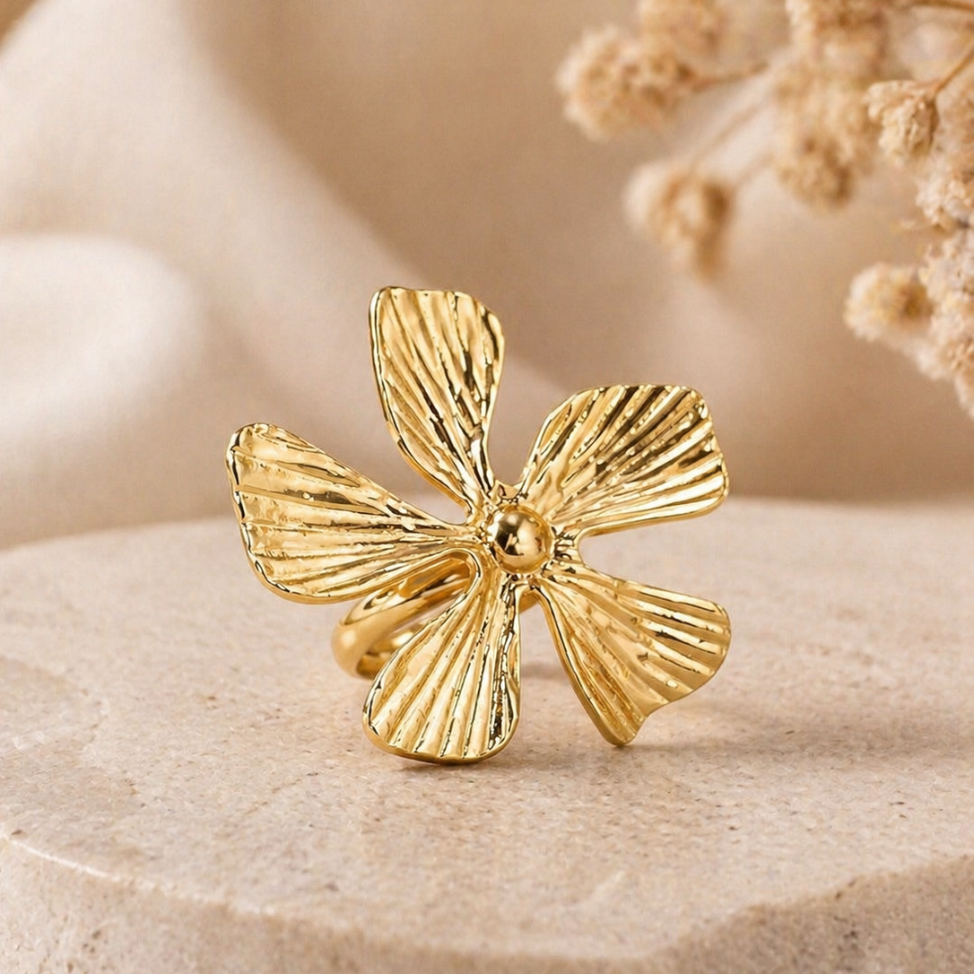 Gold Double Heart Statement Ring | Romantic Chic Jewellery for Dates & Anniversaries