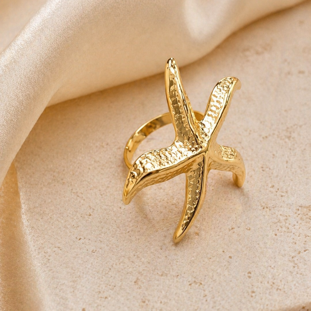 Gold Flower Statement Ring – Duo Botanical Textured Cocktail Ring