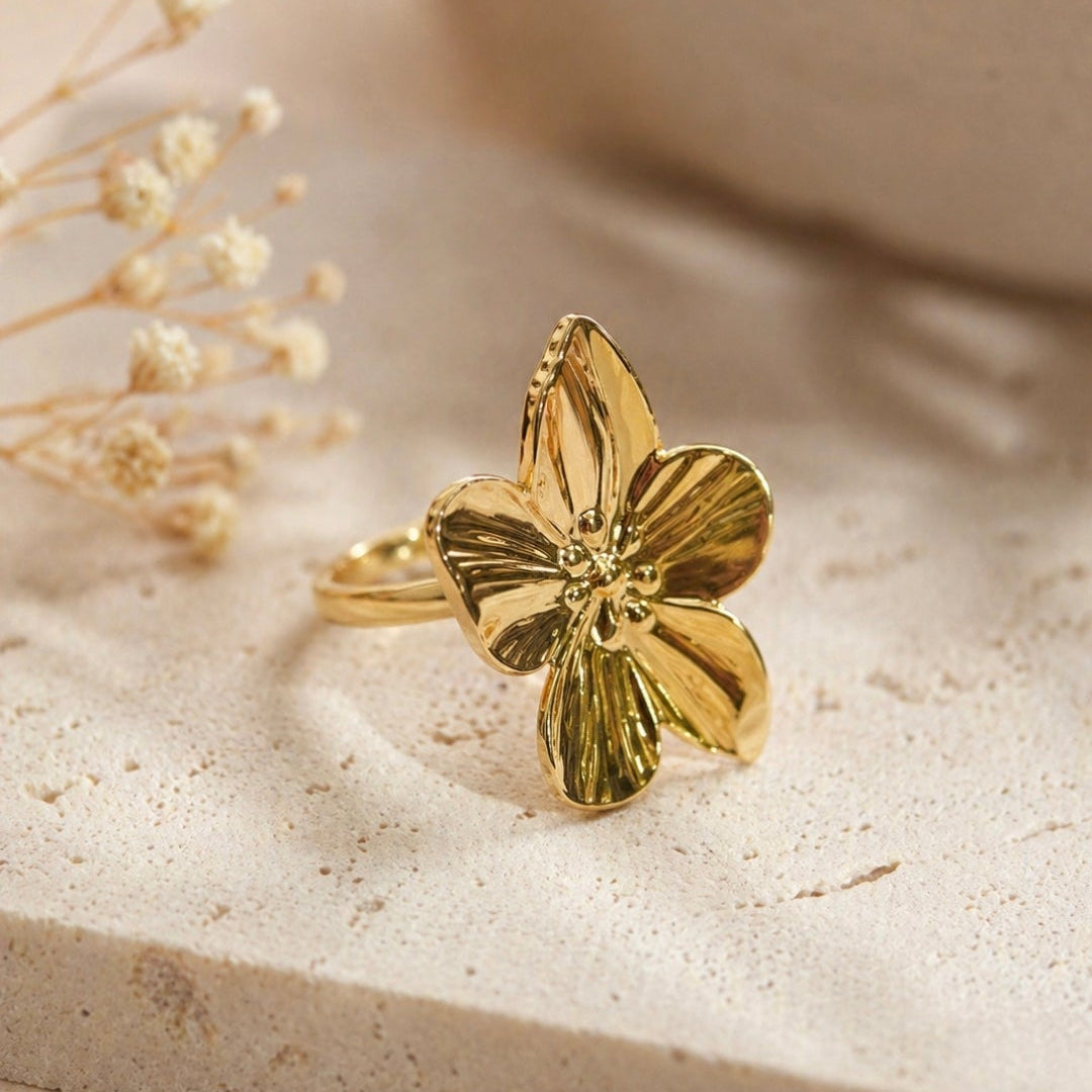 Gold Botanical Blossom Statement Ring | 18K Gold Plated Wildflower Jewellery