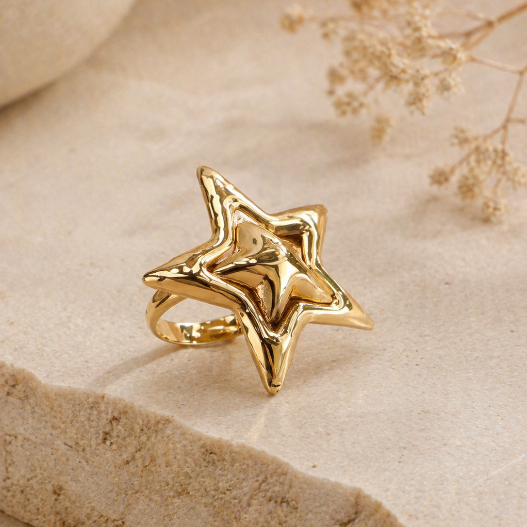 Gold Layered Star Statement Ring | Bohemian Celestial Jewellery for Parties & Gifting