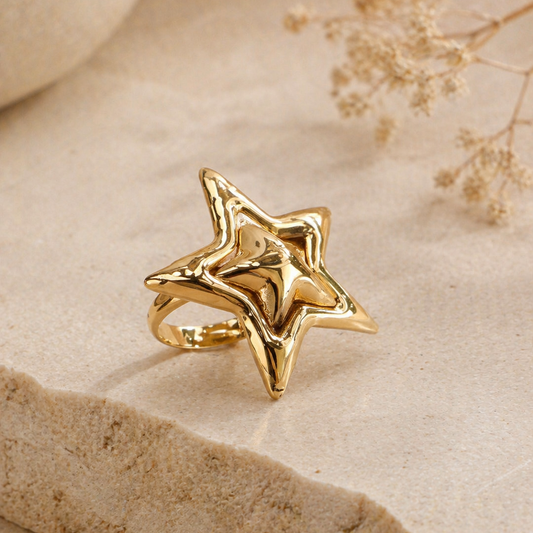 Gold Layered Star Statement Ring | Bohemian Celestial Jewellery for Parties & Gifting