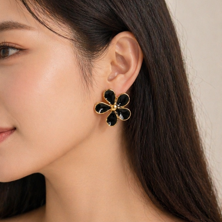 18K Gold Plated Fluted Teardrop Earrings | Chunky Stainless Steel Studs