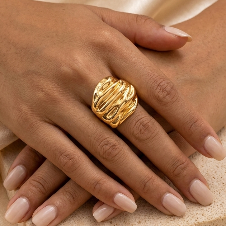 Gold Lava Drip Adjustable Ring | Modern Sculptural Statement Jewellery for Parties