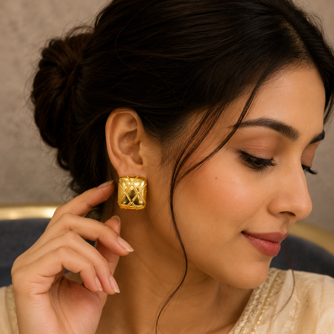 Luxury Gold Textured Stainless Steel Stud Earrings for Women