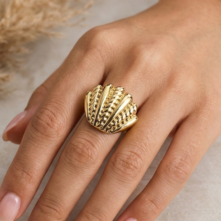 Gold Scallop Shell Statement Ring | Coastal Luxe Jewellery for Vacations & Summer