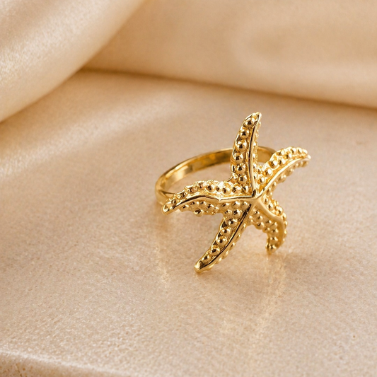 Elegant 18K Gold Plated Starfish Statement Ring – Nautical Summer Jewelry