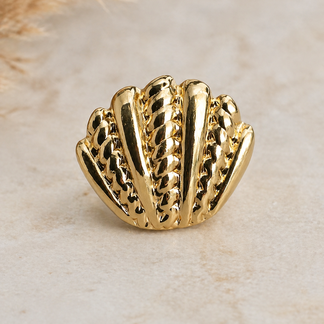 Gold Scallop Shell Statement Ring | Coastal Luxe Jewellery for Vacations & Summer