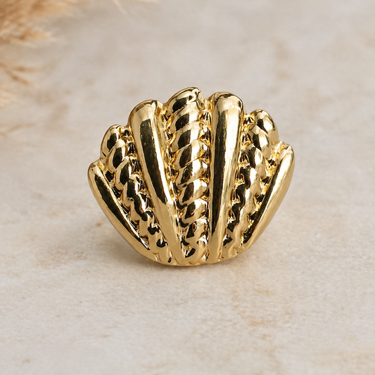 Gold Scallop Shell Statement Ring | Coastal Luxe Jewellery for Vacations & Summer