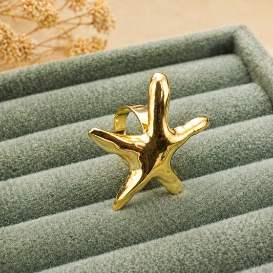 Premium Gold Starfish Adjustable Ring for Women