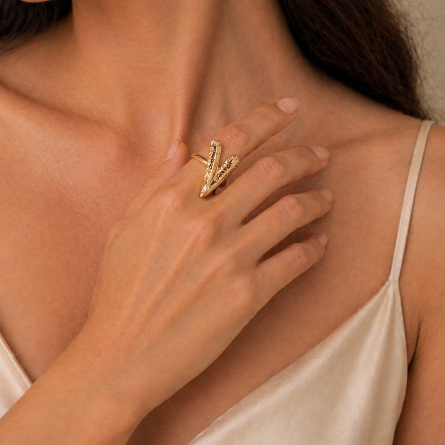 Gold Molten Abstract Statement Ring | Modern Sculptural Jewellery for Parties & Gifting