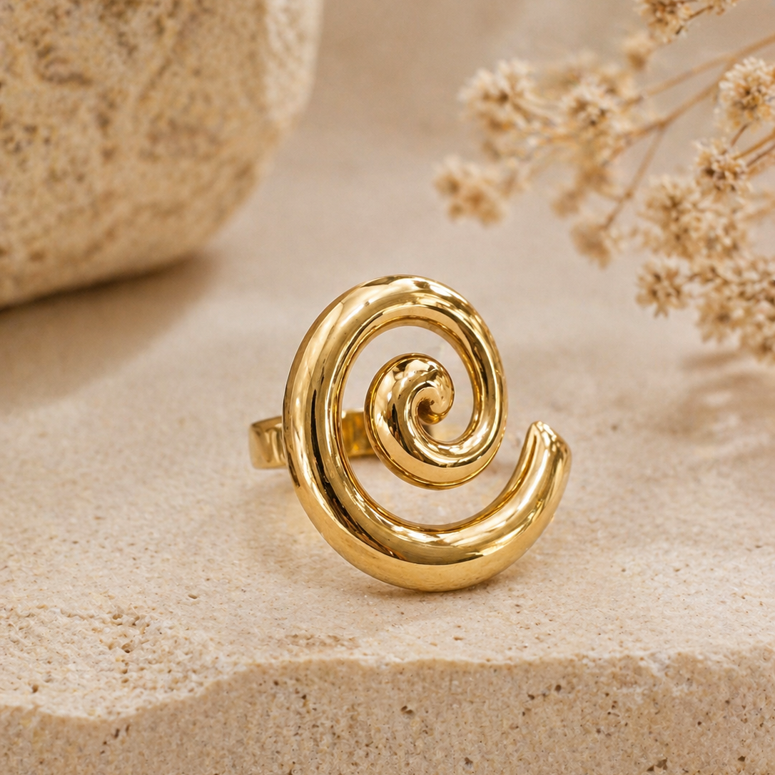 18K Gold Plated Abstract Spiral Ring | Minimalist Serpent Statement Jewellery