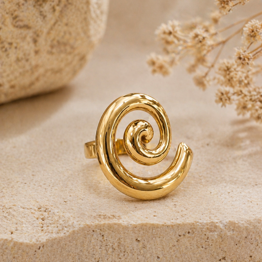 18K Gold Plated Abstract Spiral Ring | Minimalist Serpent Statement Jewellery