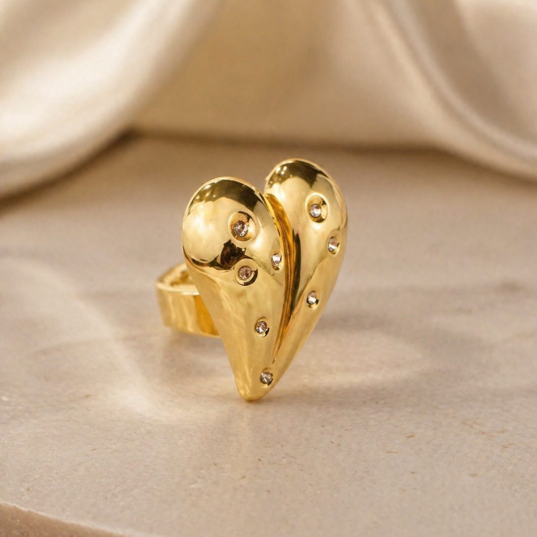 Gold Sun & Moon Heart Statement Ring | Celestial Romantic Jewellery for Gifting & Festivals