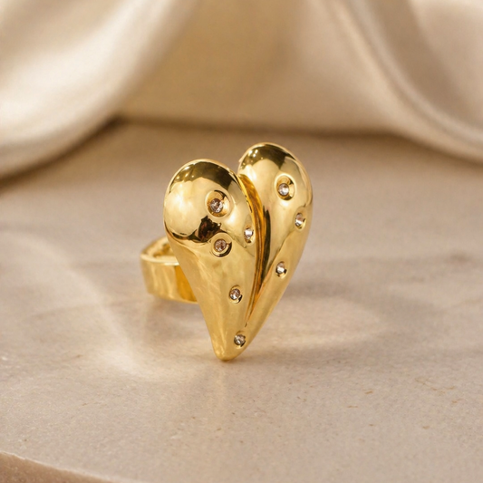 Gold Sun & Moon Heart Statement Ring | Celestial Romantic Jewellery for Gifting & Festivals