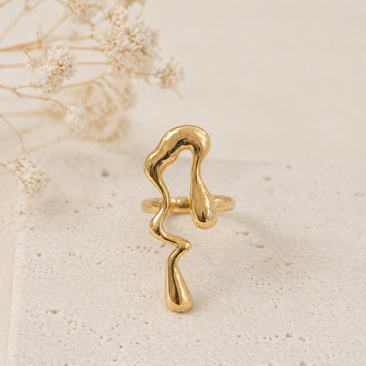 Gold Molten Liquid Drip Statement Ring | Organic Sculptural Abstract Jewellery